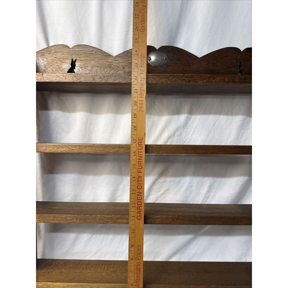 VTG Bunny Cut Out Knick Knack Curio Collectible Shelf Scalloped Oak Signed